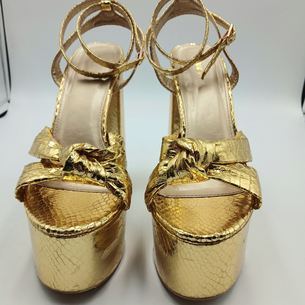 Public Desire Gold Metallic Platform High Heel Sandals - Picture 7 of 9